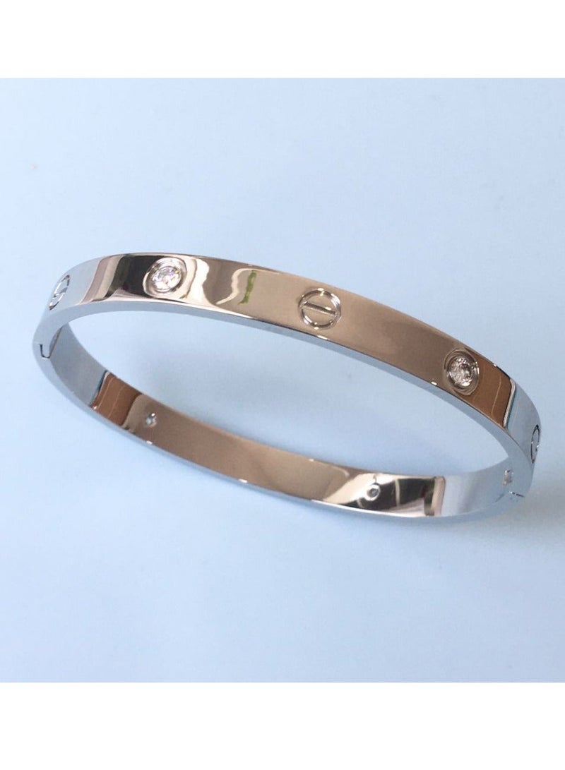 Cartier Love Bracelet with Cubic Zirconia. Stainless steel, made of cubic zirconia, filled with gold and silver, for teenage girls - Women's Accessory-Bracelet - stainless - Image 2